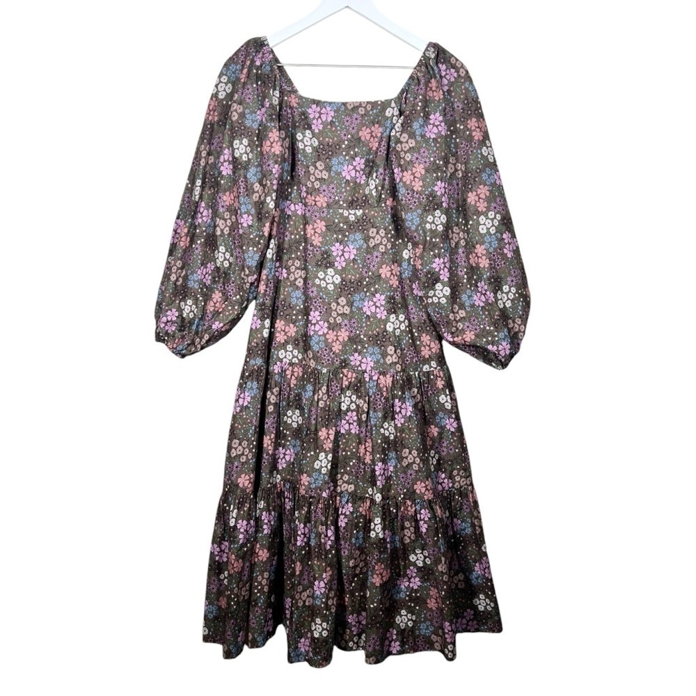 Summersalt Off-the-Shoulder Brown Floral Puff Sleeve Tiered Maxi Dress Size XS